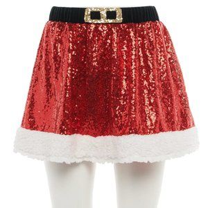 NWT Sequin Red Christmas Skirt with Sherpa Trim